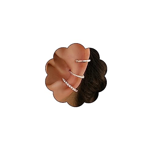 3Pcs Ear Cuffs Non Piercings for Women, Trendy Cubic Zirconia Gold Silver Clip On Cuff Earrings Set Jewelry Dainty Fake Cartilage Earring - color: Silver
