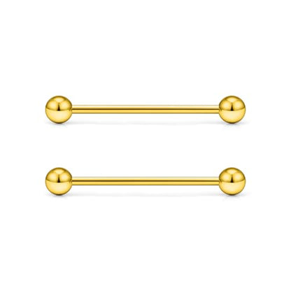 16G 14G Surgical Steel Tongue Rings Nipple Rings Industrial Piercing Jewelry Set Multi Size Straight Barbells 12mm 14mm 16mm 19mm 22mm 28mm 32mm 35mm 38mm 40mm 45mm for Women Men - color: goldtone, size: 14g,bar length 28mm