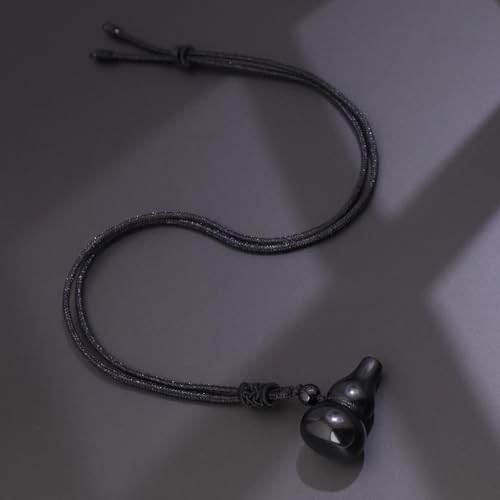 Anjiucc Natural Gemstone Gourd Hulu Wulu Pendant Necklace Healing Crystal Stone with Adjustable Chain Amulet Talisman for Good Luck - color: Black Obsidian