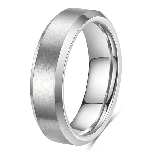 Stainless Steel Wedding Band Ring For Men Women | Sandblasted matte finish, 4mm/6mm/8mm widths, steel/black/gold-tone colors, everyday wear, wedding - color: Matte-6mm-Silver