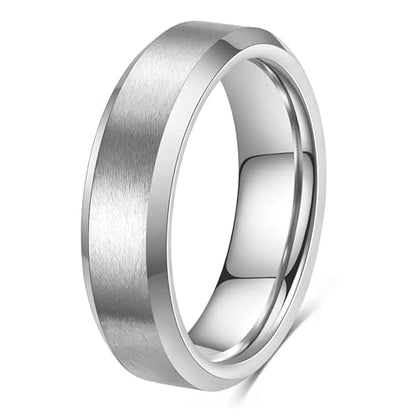 Stainless Steel Wedding Band Ring For Men Women | Sandblasted matte finish, 4mm/6mm/8mm widths, steel/black/gold-tone colors, everyday wear, wedding - color: Matte-6mm-Silver