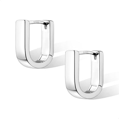 Chunky Hoop Earrings for Women Small Huggie Hoops Earrings Fashion Jewelry | 14k Gold Plated Hypoallergenic Thick Gold Silver Hoop Earrings Trendy Jewelry Gift Box, Daily Wear - color: Square hoop-Silver