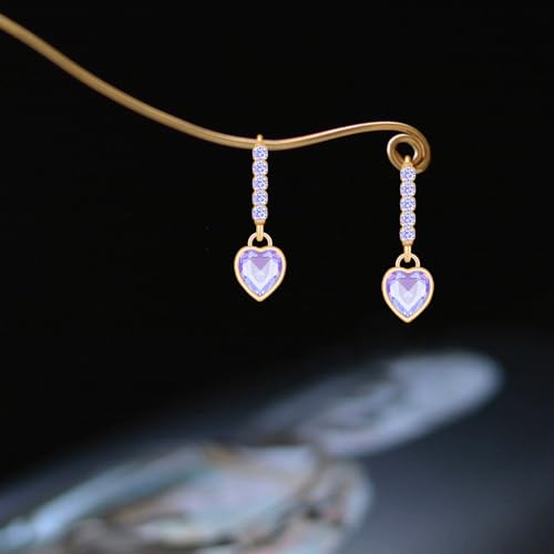 Sparkly Crystal Love Heart Dangle Drop Earrings Dainty Rhinestone Tiny Heart Huggie Hoop Earrings For Women - color: Purple