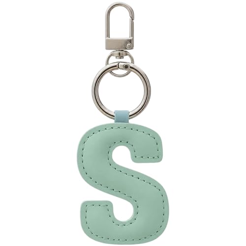 Initial Letter Keychain,Stainless Steel,Colorful Faux Leather Keyring for Backpack,Purse,Car Keys,Gift for Men Women - color: S