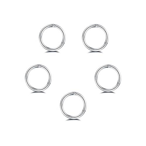 5Pcs 18g Stainless Steel Tiny Sleeper Hoop Earrings for Women Teen Men Septum Hinged Clicker Daith Nose Ring Helix Cartilage Tragus Huggie Cuff Hoops Piercing Set 8mm 10mm - color: 8mm in Silver
