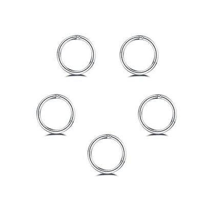 5Pcs 18g Stainless Steel Tiny Sleeper Hoop Earrings for Women Teen Men Septum Hinged Clicker Daith Nose Ring Helix Cartilage Tragus Huggie Cuff Hoops Piercing Set 8mm 10mm - color: 8mm in Silver