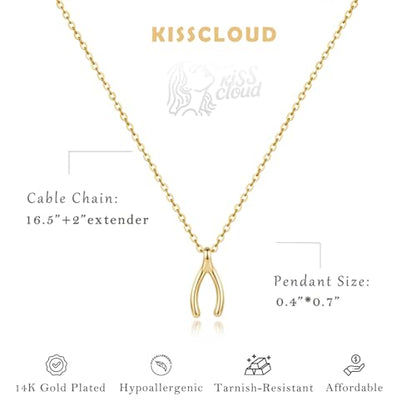 Gold Silver Pendant Necklace for Women, Dainty CZ Jewelry Gift | 14K Gold Silver Plated, Cubic Zirconia Pearl Charm, Trendy Layered Necklace, Adjustable Chain, Waterproof, Hypoallergenic - color: Gold-Wishbone