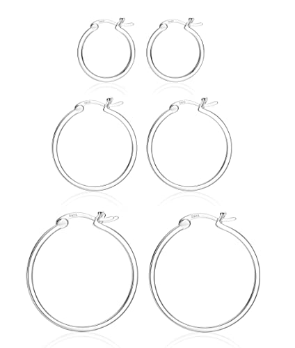 18K Gold Plated Hoop Earrings - 925 Sterling Silver Hoop Earrings Womens Hypoallergenic Hoops | Square Tube Hoop Earrings for Women 15mm/20mm/30mm/40mm - color: Silver 15-20-30mm