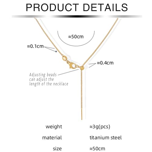 Woman necklace titanium steel hypoallergenic 1mm box chain Y-shaped pendant necklace adjustable Gold plating necklace for women