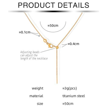 Woman necklace titanium steel hypoallergenic 1mm box chain Y-shaped pendant necklace adjustable Gold plating necklace for women