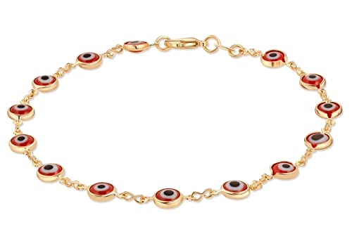 Barzel 18k Gold Plated Evil Eye Anklet Bracelet - Made In Brazil - color: Red