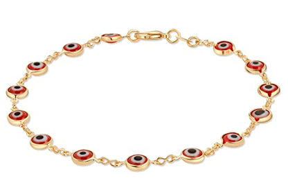 Barzel 18k Gold Plated Evil Eye Anklet Bracelet - Made In Brazil - color: Red