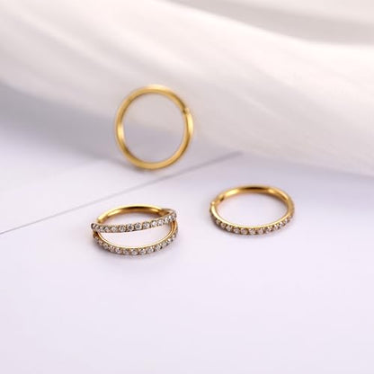 FUNLMO 3Pcs Nose Rings Double Hoop Nose Ring Conch Daith Tragus Helix Rook Piercing Jewelry Surgical Steel Cartilage Earring Conch Hoop Earring Septum Jewelry Lip Ring - color: Style 2: Gold