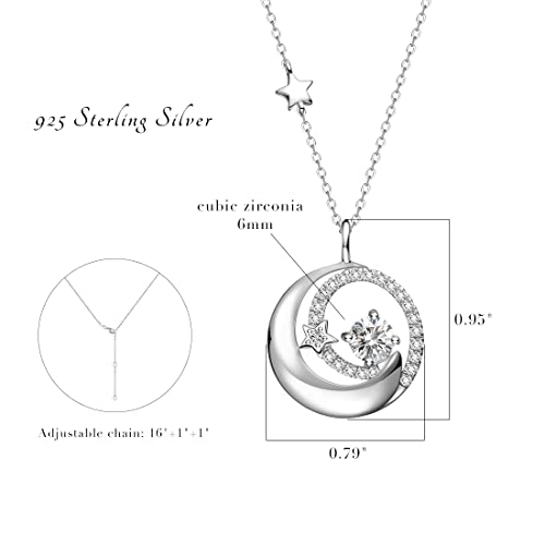 FANCIME Birthstone Necklaces 925 Sterling Silver Moon and Star Pendant Fine Jewelry Birthday Mothers Day Gifts for Mom Wife Her Daughter, Adjustable Chain 16+2" - color: Apr.- Simulated Diamond