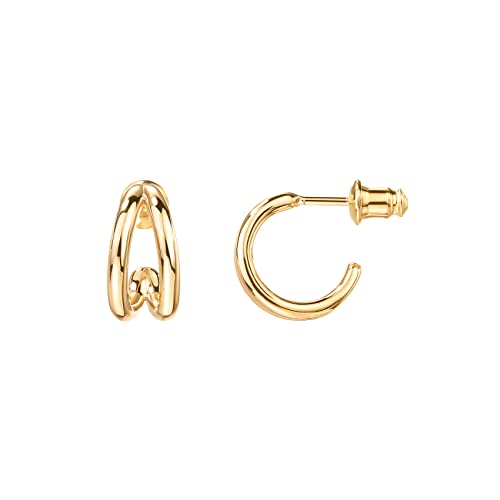 PAVOI 14K Gold Plated Split Huggie Hoop Earrings for Women, Hoop Earrings | Hypoallergenic Earrings with 925 Sterling Silver Posts, Trendy Split Multi Hoop Earrings - style: Polished