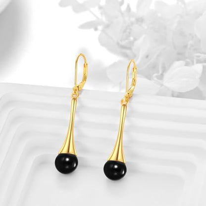 Sterling Silver Black Onyx Earrings for Women 18K Yellow Gold Plated Jewelry Gifts - style: Dangle with Ball Bead