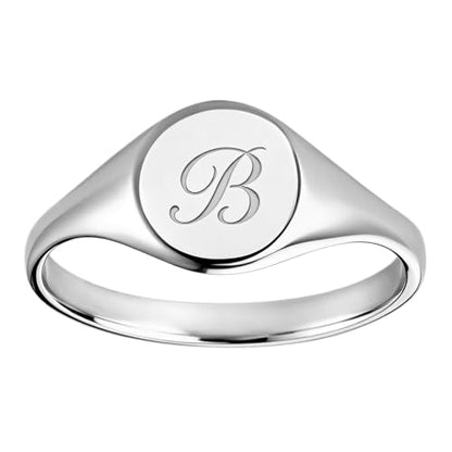 Custom Engraved Initial Signet Ring 18K Gold Plated Dainty Monogram Ring Personalized Letter Pinky Statement Rings - color: Silver