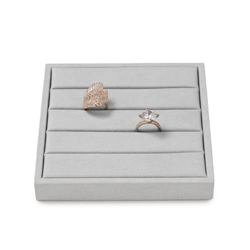 Microfiber Ring Display Stand Small Ring Tray Showcase | Jewelry Display Home Organizer Gray - size: 5.49" x 5.51" x 0.78"