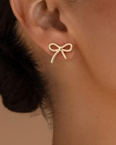 Stud Earrings for Women- 14K Gold/White Gold Plated/Black Bow Dragon Softball Snake Bat Stud Earrings - color: Bow