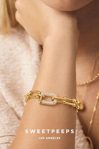 SWEET PEEPS 18K Gold Plated Paperclip Link Bracelet for Women, Pavé CZ Statement Bracelet