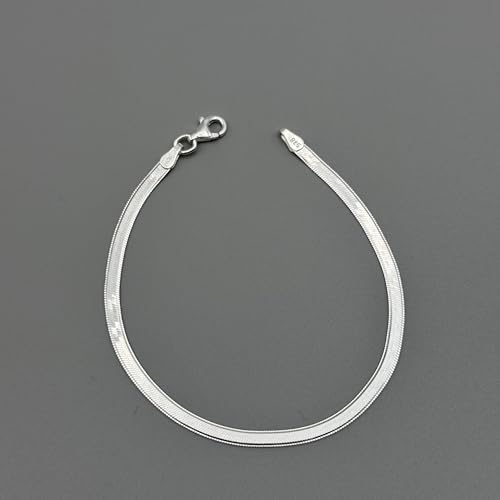 925 Sterling Silver Herringbone Bracelet for Women 3mm – Flat Snake Chain