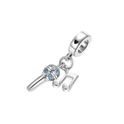 LSxAB Sing Microphone Charm for Pandora Bracelets and Necklace Pendant Blue March Birthstone Dangle Birthday Charm for Women Birthday Gifts Jewelry