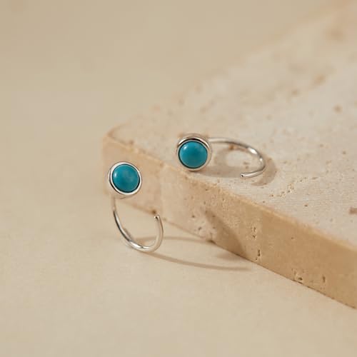 CHIC & ARTSY 925 Sterling Silver Half Hoop Earrings for Women, Dainty Huggie Hoops with Synthetic Opal, Moonstone, CZ & Gemstones, Lightweight Comfort Fit Everyday Elegant Jewelry - color: Turquoise/Silver
