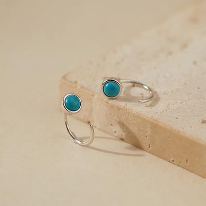CHIC & ARTSY 925 Sterling Silver Half Hoop Earrings for Women, Dainty Huggie Hoops with Synthetic Opal, Moonstone, CZ & Gemstones, Lightweight Comfort Fit Everyday Elegant Jewelry - color: Turquoise/Silver