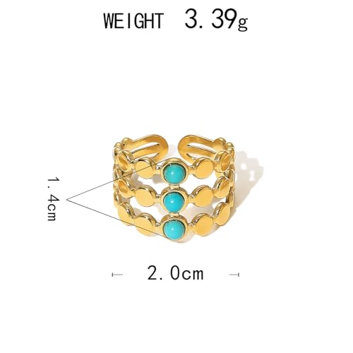 Todenb Turquoise Ring for Women，Gold Western Turquoise Open Ring Boho Stainless Steel Moon and Star Band Wrap Knuckle Rings Western Country Fashion Jewelry Accessories - color: three circle