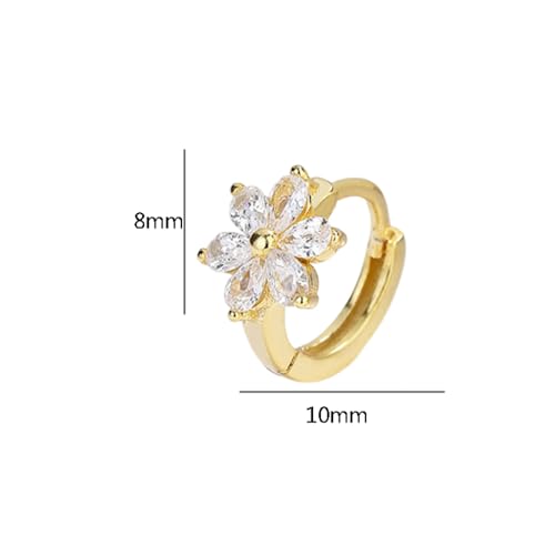 Flower Hoop Huggie Earrings for Women Small Crystal Cubic Zirconia Flower Hoops Earrings Cartilage Earrings Trendy Kawaii Cute Little Hoop Earrings Wedding Statement Gift Jewelry - color: Gold
