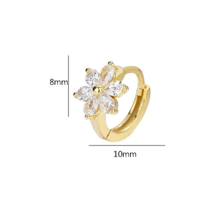 Flower Hoop Huggie Earrings for Women Small Crystal Cubic Zirconia Flower Hoops Earrings Cartilage Earrings Trendy Kawaii Cute Little Hoop Earrings Wedding Statement Gift Jewelry - color: Gold