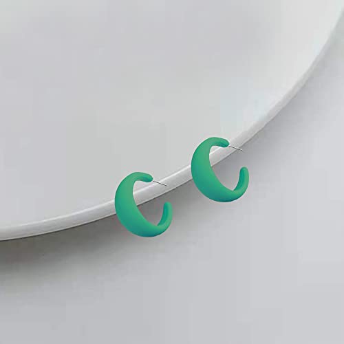 Acrylic Resin C Shape Colorful Hoop Trendy Chunky Cute Candy Earrings - Jewelry for Women - color: Dark Green