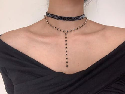 MOMOCAT Lace Choker Necklace for Women Bridal 90s Gothic Tatoo Choker Collar Kawaii Chocker Necklace Flower Ribbon Lolita Accessories - color: black and gold