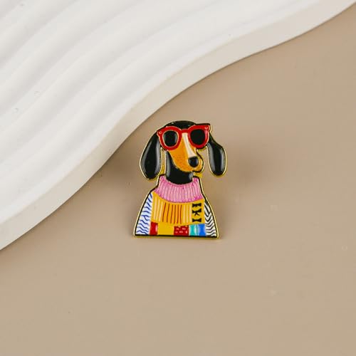 Cute Dachshund in Sweater With Sunglasses Enamel Pin For Wienie Mom, Kawaii Wiener Dog Lover Pin Brooch, Cool Dachshund Sweater Brooch Badge, Doxie Dog Mom Gift, Cute Sausage Puppy Lapel Badges For Animal Lover Pet Owner, Cozy Wiener Puppy Accessory