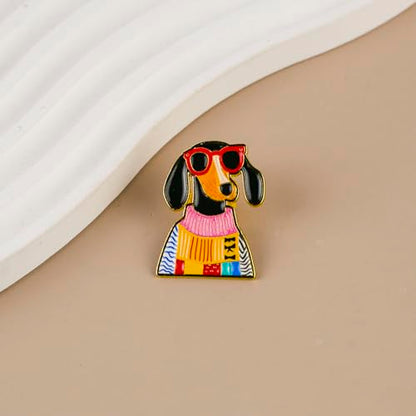 Cute Dachshund in Sweater With Sunglasses Enamel Pin For Wienie Mom, Kawaii Wiener Dog Lover Pin Brooch, Cool Dachshund Sweater Brooch Badge, Doxie Dog Mom Gift, Cute Sausage Puppy Lapel Badges For Animal Lover Pet Owner, Cozy Wiener Puppy Accessory