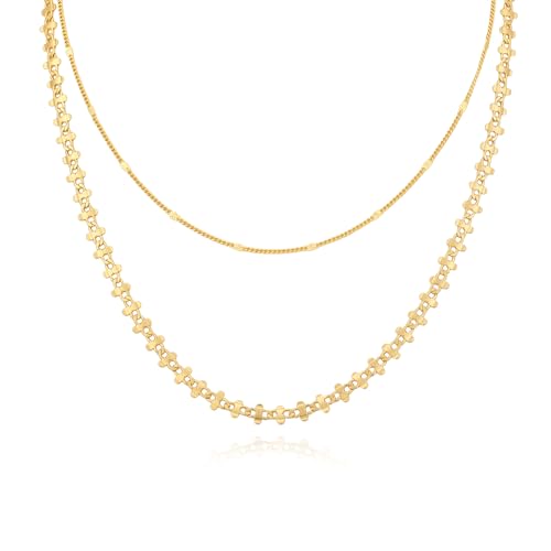 Layered Necklaces for Women 14k Gold Plated Chain Necklace Trendy Dainty Toggle Clasp Chunky Cuban Link Paperclip Chain Jewelry Gift - style: Style 3：Flat Chain Layered