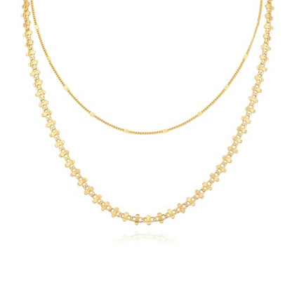 Layered Necklaces for Women 14k Gold Plated Chain Necklace Trendy Dainty Toggle Clasp Chunky Cuban Link Paperclip Chain Jewelry Gift - style: Style 3：Flat Chain Layered