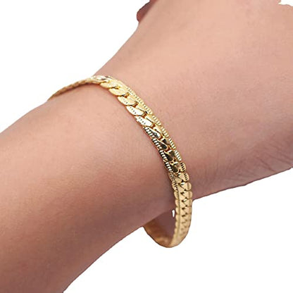 Gold Figaro Chain Bracelet Dainty Curb Cuban Link Chain Bracelet Simple Thin Chain Wrist Bracelet with Lobster Lock Clasp Minimalist Bracelet Jewelry Gifts for Women and Men - color: Gold