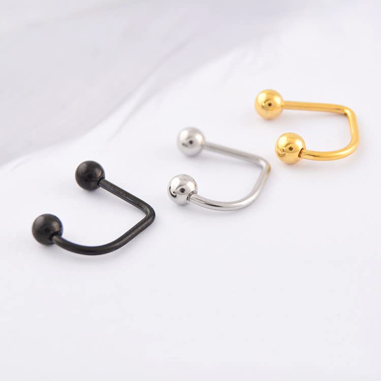 DATOA 16G Stainless Steel Lip Monroe Medusa Hoop Rings C-Shaped Piercing Ball Lippy Loop Labret Lip Rings Piercing Jewelry for Women Men - color: Silver&Black
