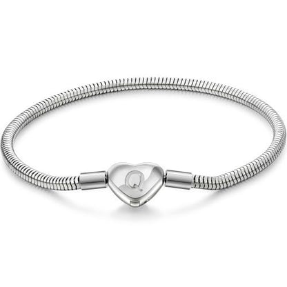 Initial Bracelet Heart Clasp Stainless Steel Snake Chain Alphabet Letter Charm Gift for Women Mom Girlfriend Wife - style: Q