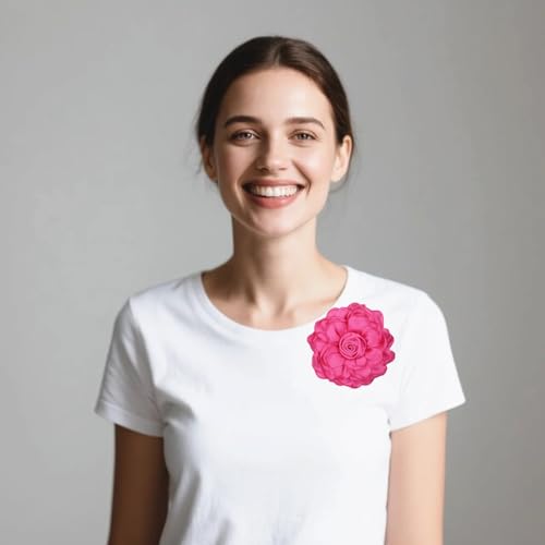 Satin Rose Flower Brooch Hair Clip for Women 4.3 Inch Floral Pin for Hats Dress Everyday Outfits Beach Vacations - color: Rose Red