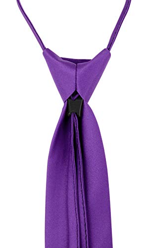 Vesuvio Napoli PreTied Men's Necktie Solid Color Mens Adjustable Zipper Neck Tie - color: Purple Indigo