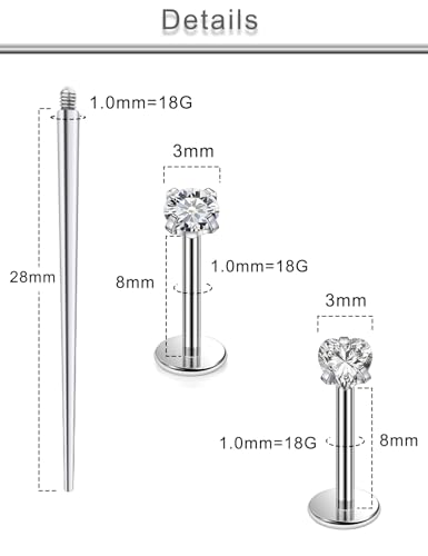 20G 18G 16G F316 Titanium Flat Back Nose Rings Studs Hypoallergenic Screw on Tragus Helix Cartilage Earrings Stud Piercing Jewerly for Women Men Bars 6mm - style: 18G Flat Back Nose Studs-bars 8mm