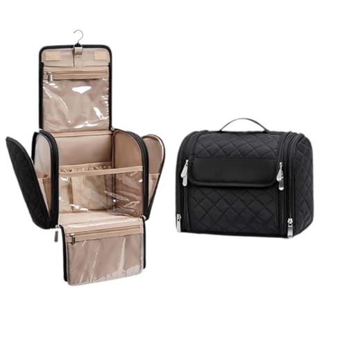 banapoy Hanging Toiletry Bag for Women, Roll up Cosmetics Makeup Bag, Travel Makeup Cosmetic Organizer with Hanging Hook, for Jewelry Toiletries, 10.63x9.45x6.30in (Black) - color: Black
