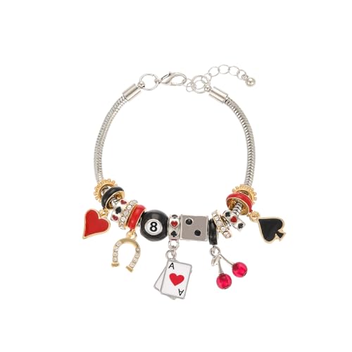 Madison Tyler Gold Plated Bracelet for Women | Celestial Rectangular Plaque Evil Eye Ace of Hearts Playing Card Beaded Charm Bracelet | Cute Adjustable Snake Chain Bracelet - style: Ace of Hearts Playing Card
