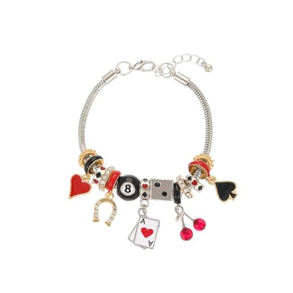 Madison Tyler Gold Plated Bracelet for Women | Celestial Rectangular Plaque Evil Eye Ace of Hearts Playing Card Beaded Charm Bracelet | Cute Adjustable Snake Chain Bracelet - style: Ace of Hearts Playing Card