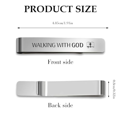 Walking With God Religious Christian Gifts for Men Faith Based Stainless Steel Tie Clips Bar Pin Best Pastor Gift Spiritual Gifts Christmas Birthday Presents Valentines Day Gift for Friends Coworkers
