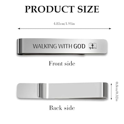 Walking With God Religious Christian Gifts for Men Faith Based Stainless Steel Tie Clips Bar Pin Best Pastor Gift Spiritual Gifts Christmas Birthday Presents Valentines Day Gift for Friends Coworkers
