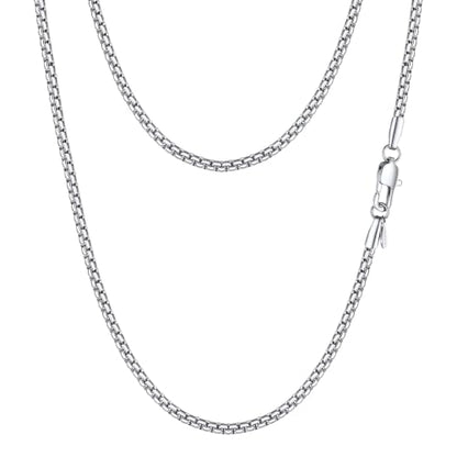 PROSTEEL Stainless Steel Flat Box Link Chain Necklace for Men | Silver/Black/18K Gold Plated,2/3/4/5/6/7/8mm Width Chain with Strong Lobster Clasp/Waterproof Men Women Jewelry with Gift Box - size: 24 inch(61cm), style: 2mm-Elegant Silver