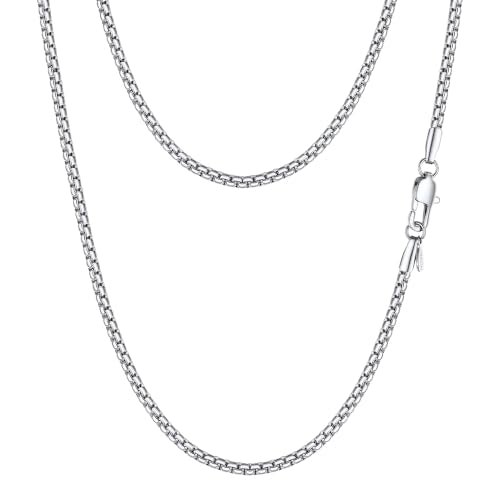 PROSTEEL Stainless Steel Flat Box Link Chain Necklace for Men | Silver/Black/18K Gold Plated,2/3/4/5/6/7/8mm Width Chain with Strong Lobster Clasp/Waterproof Men Women Jewelry with Gift Box - size: 30 inch(76cm), style: 2mm-Elegant Silver